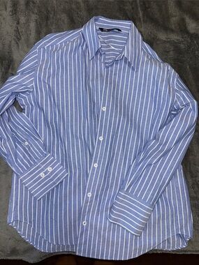 Zara Blue Stripe Button-Up Shirt oversized